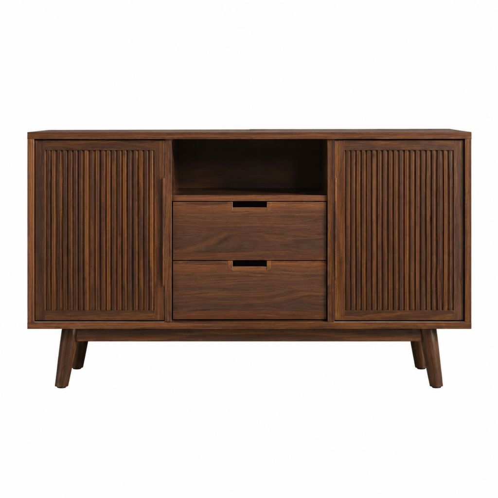 Buffet de salle à manger rectangulaire marron noyer en panneaux MDF plaqués 160 x 40 x 85 cm