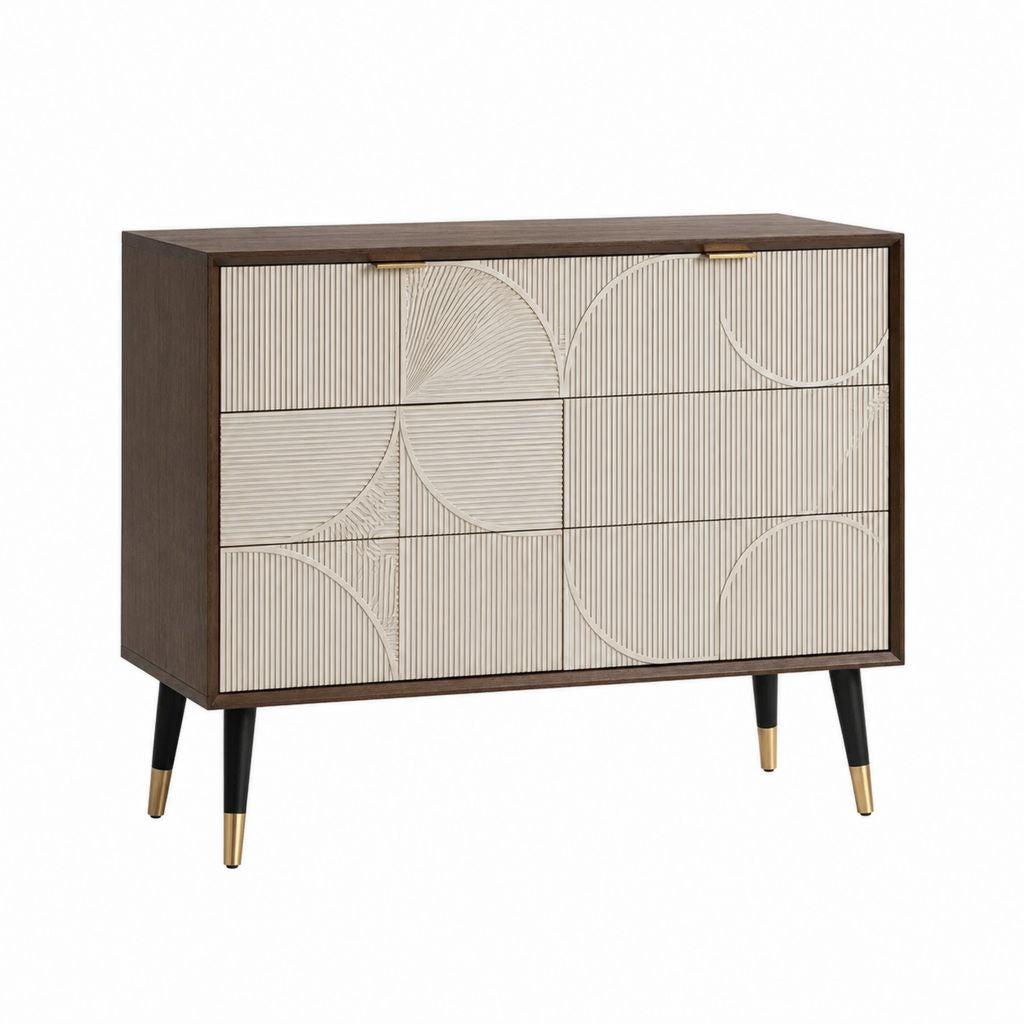 Buffet 3 portes marron foncé et ivoire en MDF rectangulaire 120 x 40 x 85 cm