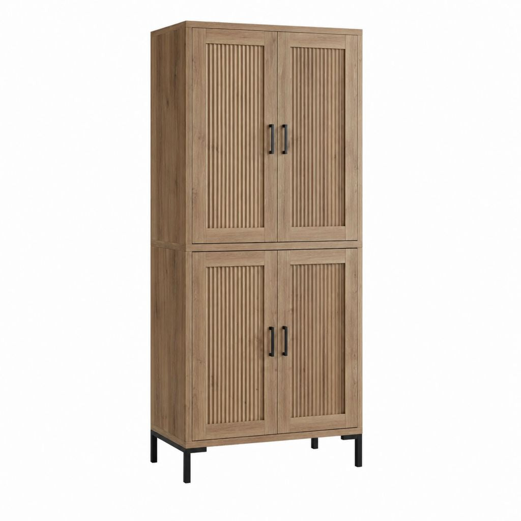 Buffet haut de rangement 4 portes chêne clair en MDF 80 x 40 x 180 cm