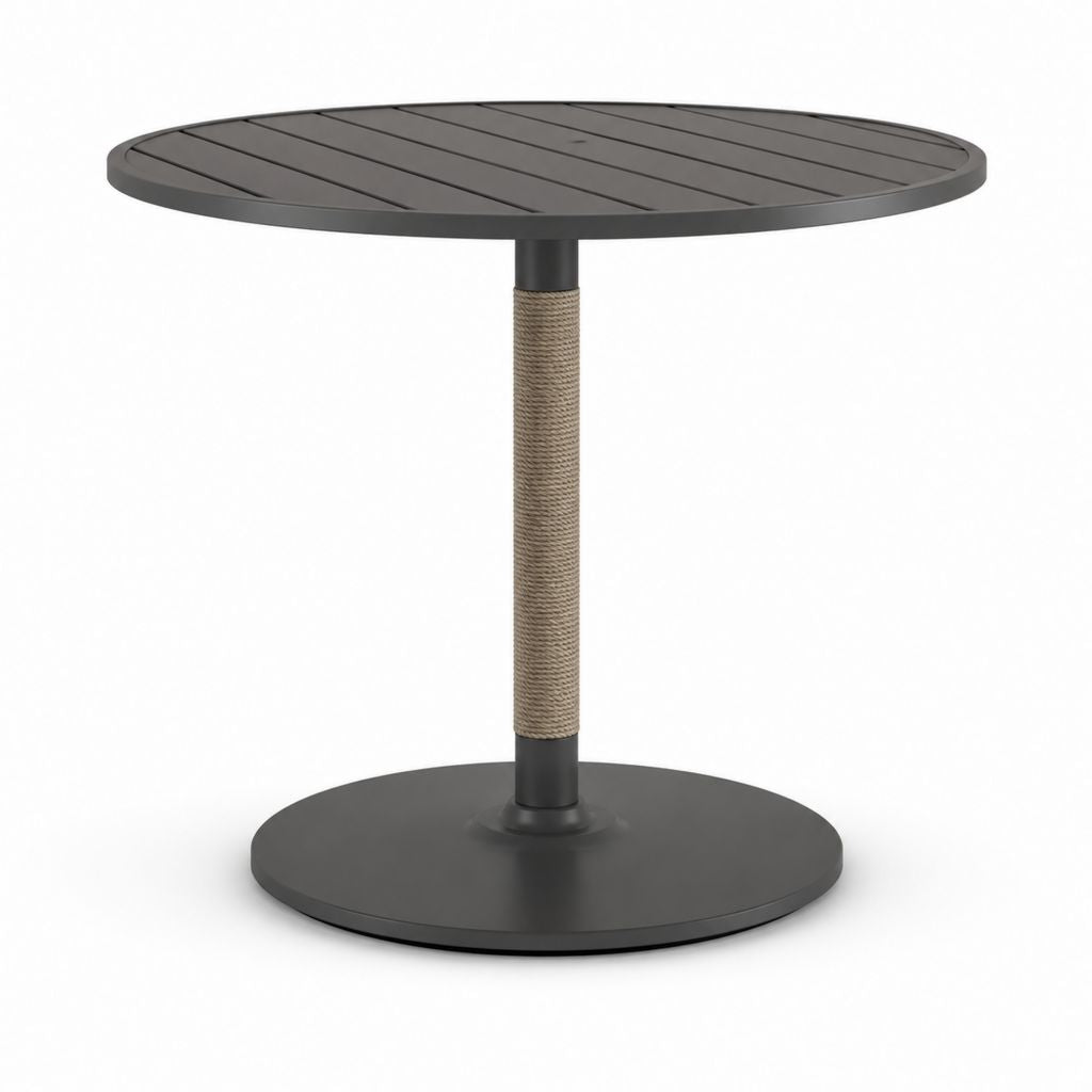 Table de salle à manger ronde noire en aluminium thermolaqué avec corde en polypropylène Ø 70 cm H 74 cm