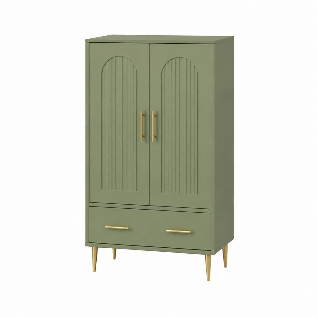Buffet de rangement vert en panneaux MDF 80 x 40 x 140 cm avec 2 portes et 1 tiroir