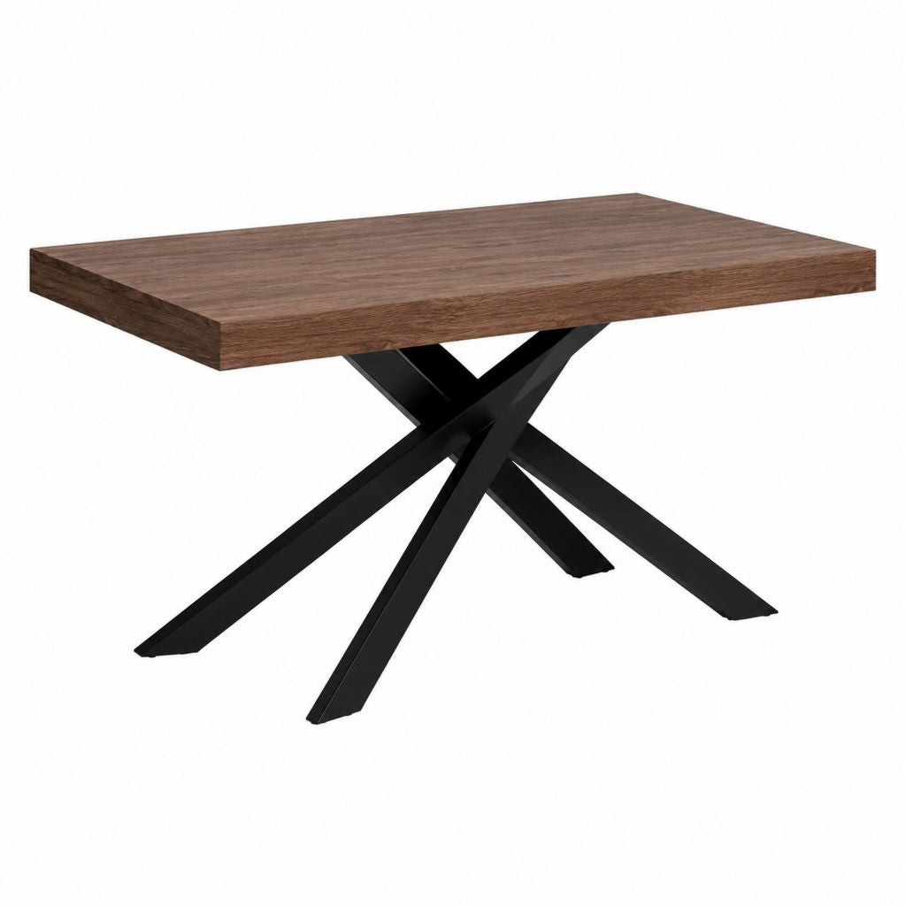 Table à manger rectangulaire décor noyer en MDF et acier noir 160 x 90 x 75 cm