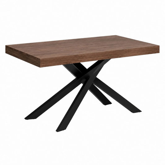 Table à manger rectangulaire décor noyer en MDF et acier noir 160 x 90 x 75 cm