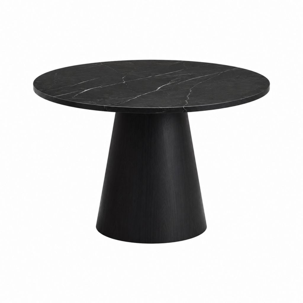Table à manger ronde noire en pierre frittée et MDF 120 x 75 cm