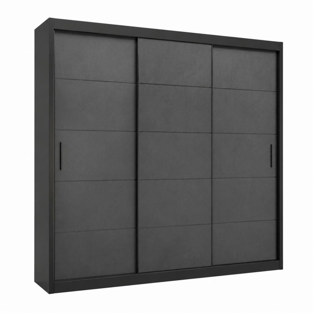 Armoire coulissante 3 portes anthracite et noir en panneaux de particules mélaminés 250 x 200 x 62 cm