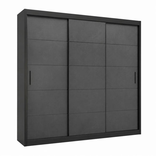 Armoire coulissante 3 portes anthracite et noir en panneaux de particules mélaminés 250 x 200 x 62 cm