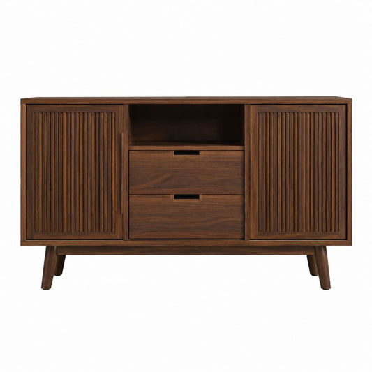 Buffet de salle à manger rectangulaire marron noyer en panneaux MDF plaqués 160 x 40 x 85 cm