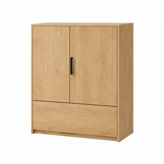 Buffet haut 2 portes 1 tiroir chêne clair panneaux de particules rectangulaire 80 x 40 x 120 cm