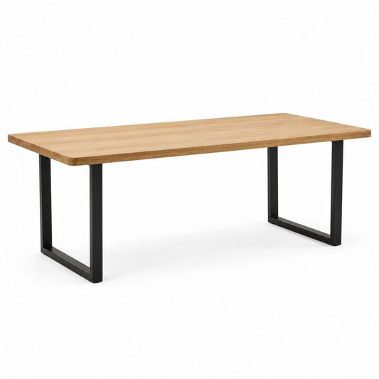 Table à manger rectangulaire en chêne massif naturel avec pieds en acier noir 180 x 90 x 75 cm