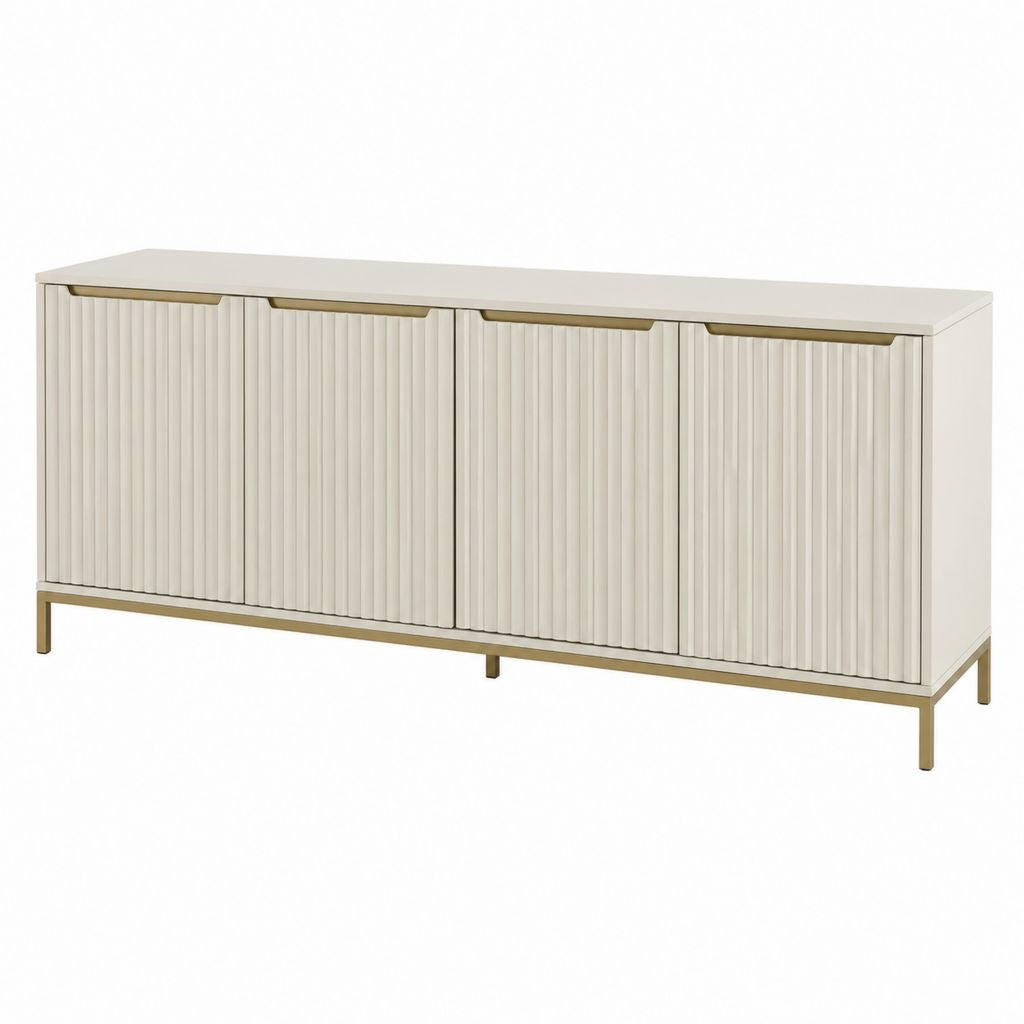 Buffet 4 portes crème en panneaux MDF rectangulaire avec piètement acier doré 160 x 40 x 80 cm