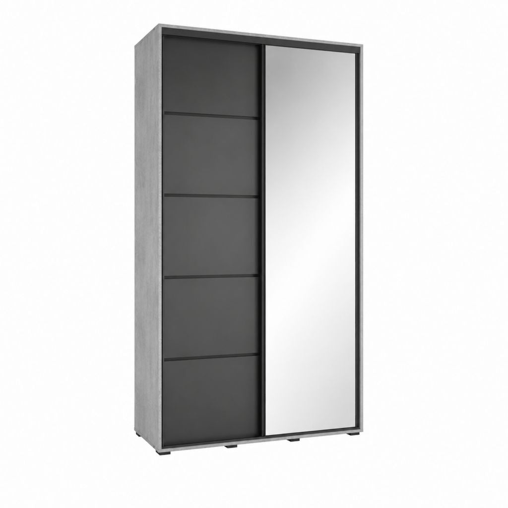 Armoire coulissante 2 portes gris anthracite et miroir en panneau de particules 120 x 60 x 200 cm