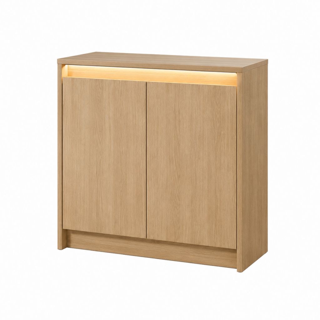 Buffet de salle à manger chêne clair en panneaux de particules 100 x 40 x 100 cm avec éclairage LED