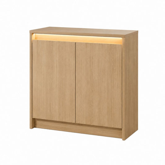 Buffet de salle à manger chêne clair en panneaux de particules 100 x 40 x 100 cm avec éclairage LED