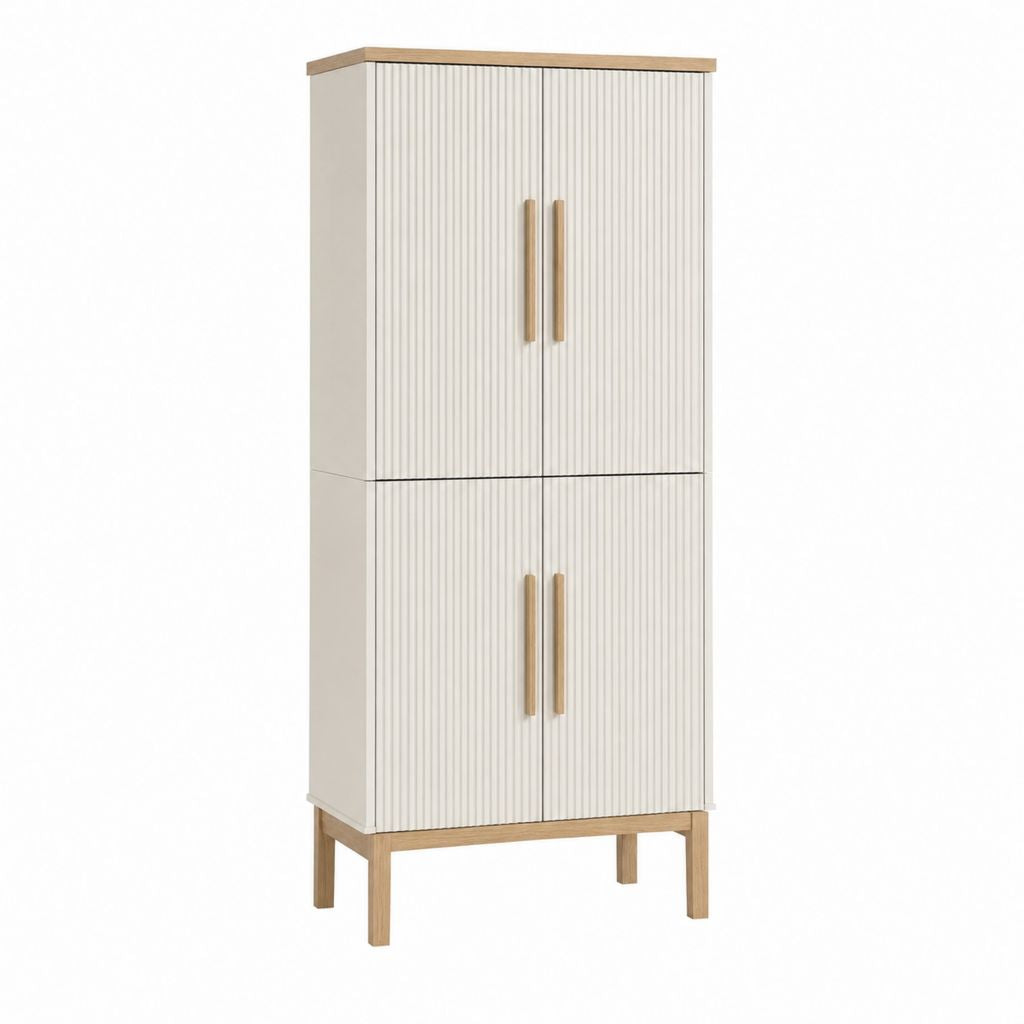 Armoire buffet 4 portes blanc et chêne en panneaux de particules 80 x 40 x 180 cm
