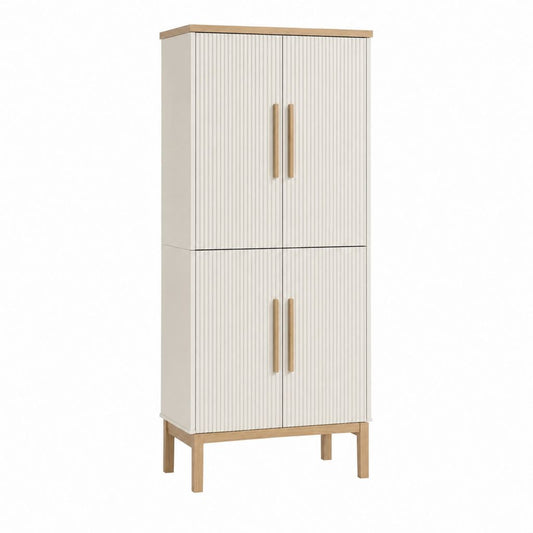 Armoire buffet 4 portes blanc et chêne en panneaux de particules 80 x 40 x 180 cm