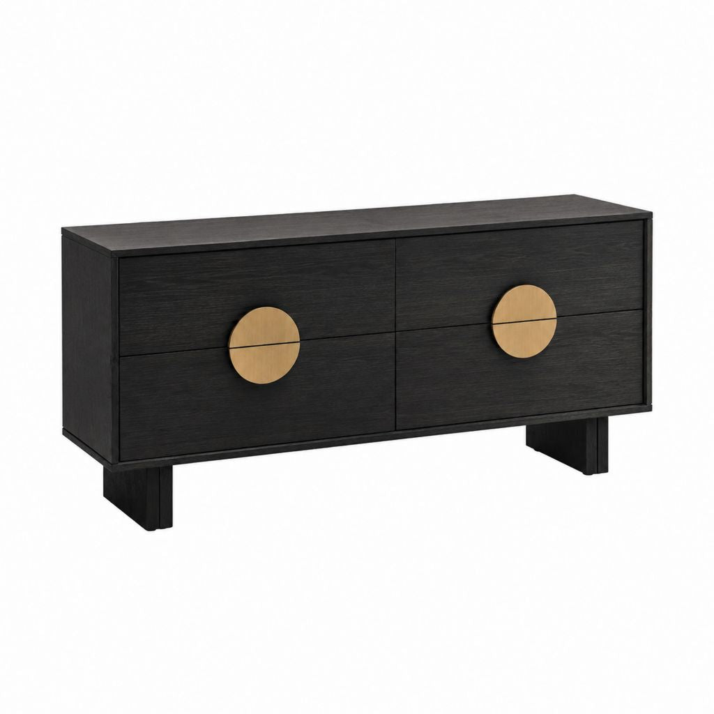Buffet 4 tiroirs noir en panneaux MDF et métal doré rectangulaire 120 x 40 x 70 cm