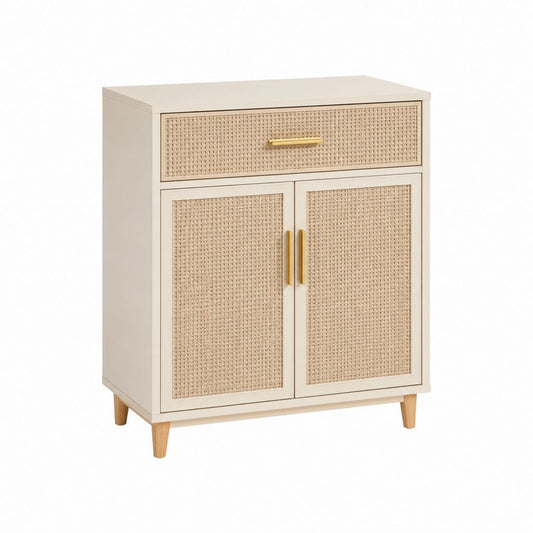 Buffet de salle à manger rectangulaire beige en MDF et cannage de rotin 80 x 40 x 90 cm