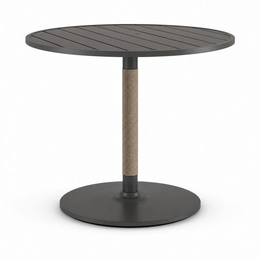Table de salle à manger ronde noire en aluminium thermolaqué avec corde en polypropylène Ø 70 cm H 74 cm