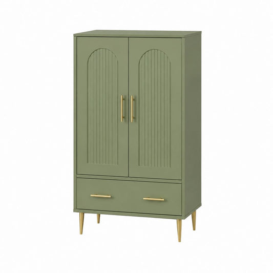 Buffet de rangement vert en panneaux MDF 80 x 40 x 140 cm avec 2 portes et 1 tiroir