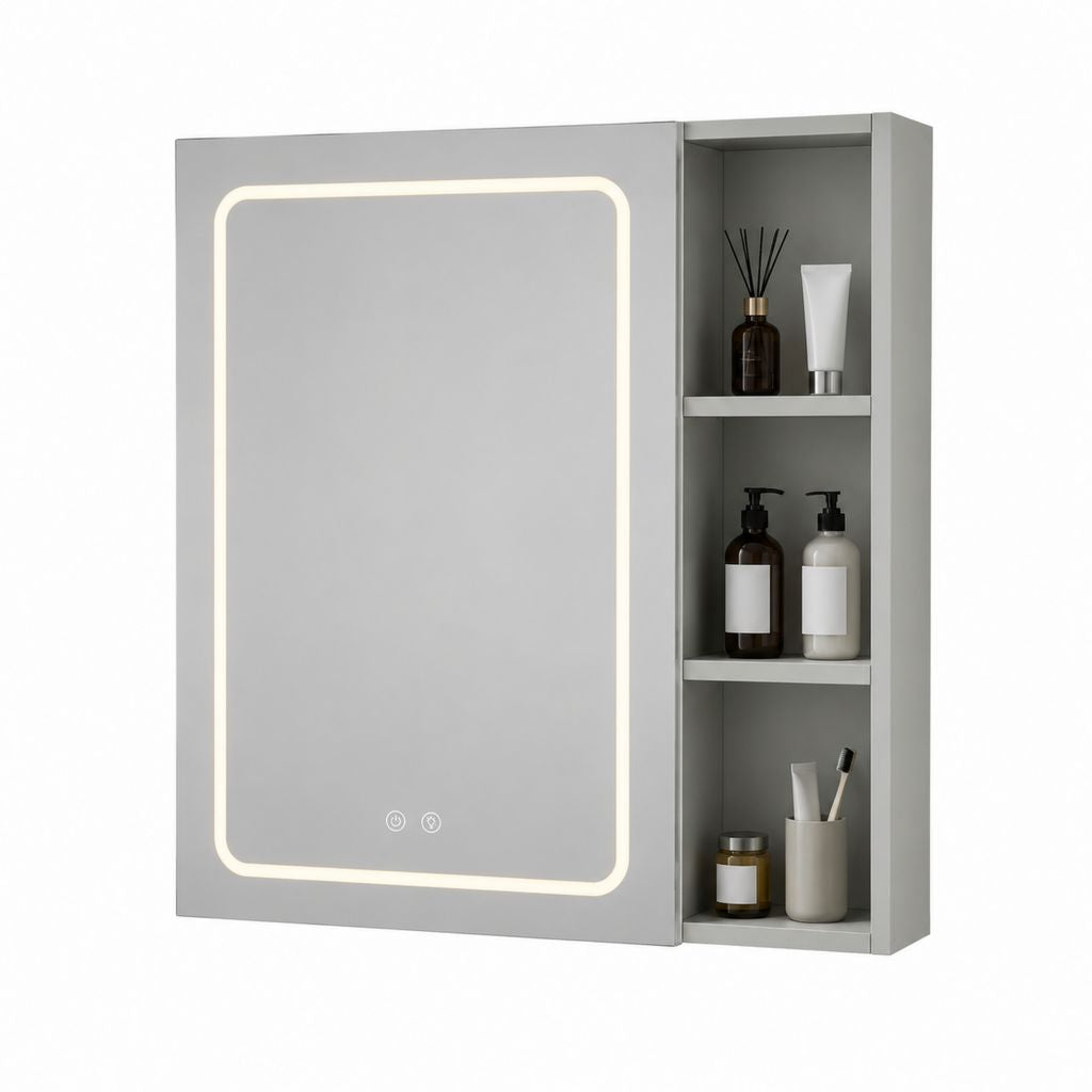 Armoire de salle de bain miroir LED gris en verre et acier 60 x 80 x 15 cm