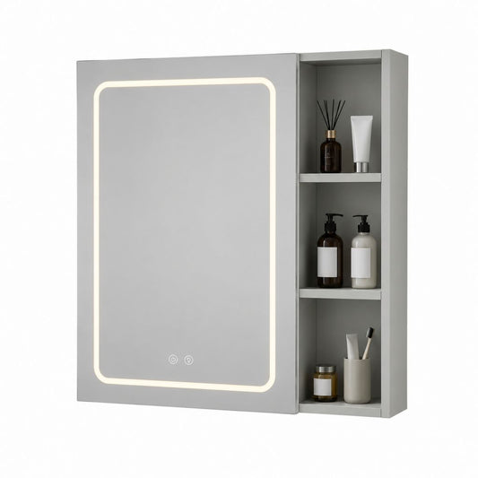 Armoire de salle de bain miroir LED gris en verre et acier 60 x 80 x 15 cm