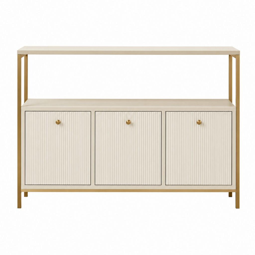 Buffet de salle à manger 3 portes beige en MDF et acier rectangulaire 120 x 40 x 120 cm