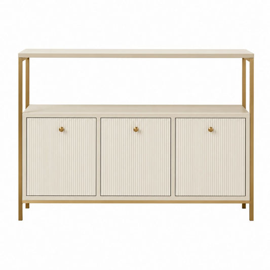 Buffet de salle à manger 3 portes beige en MDF et acier rectangulaire 120 x 40 x 120 cm