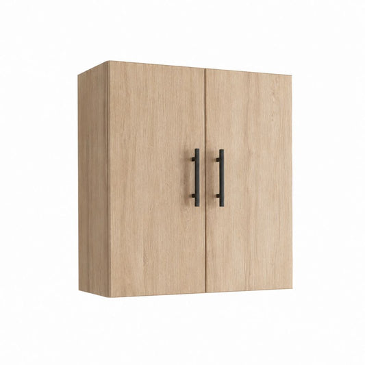 Armoire murale 2 portes chêne clair en panneaux de particules mélaminés 80 x 60 x 30 cm