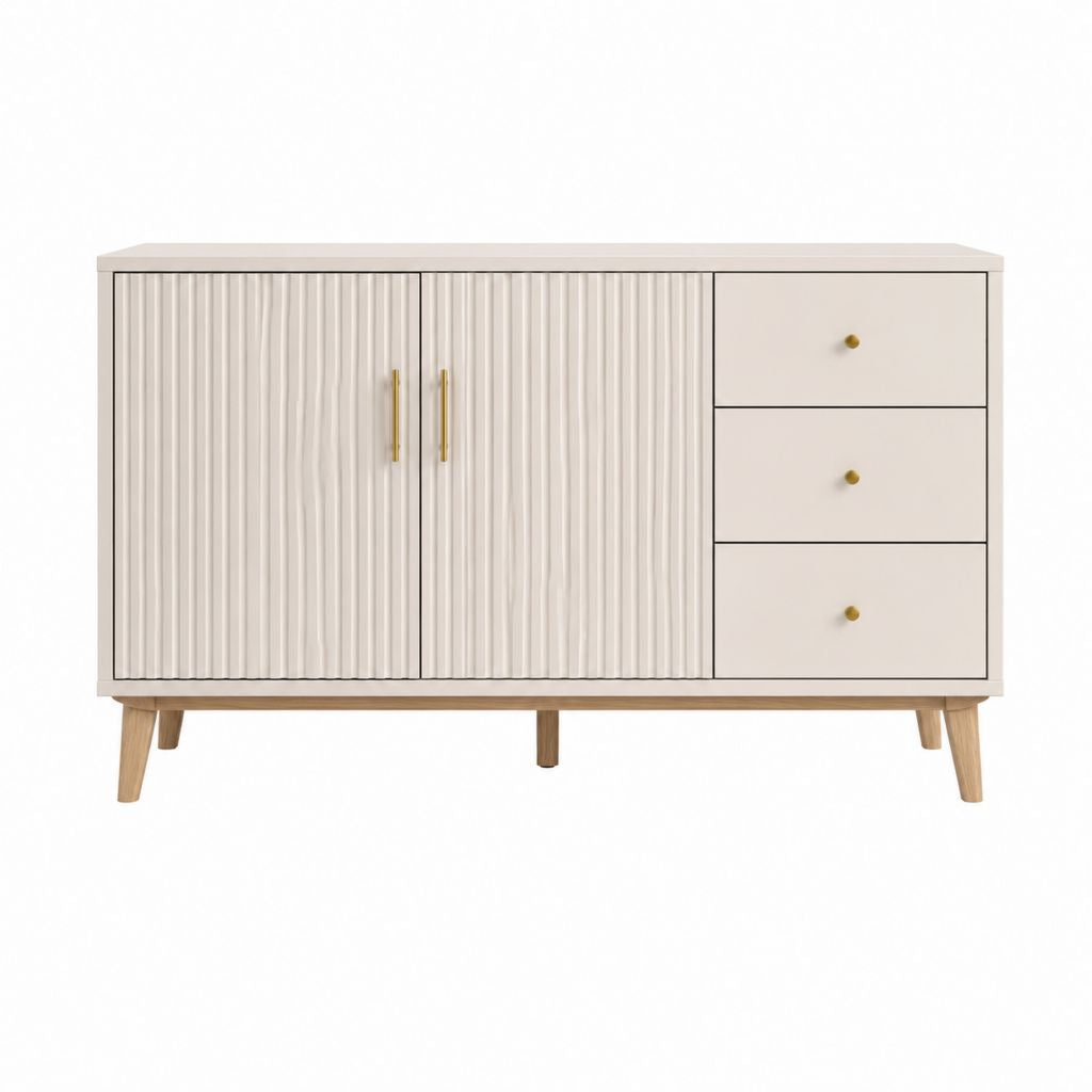 Buffet rectangulaire 2 portes 3 tiroirs blanc cassé en MDF 160 x 40 x 85 cm