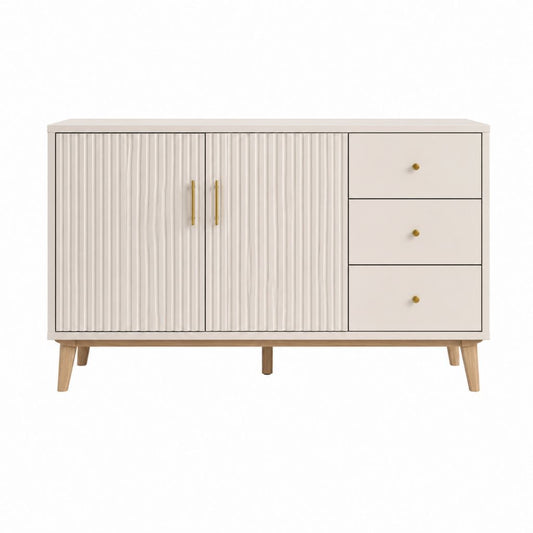 Buffet rectangulaire 2 portes 3 tiroirs blanc cassé en MDF 160 x 40 x 85 cm