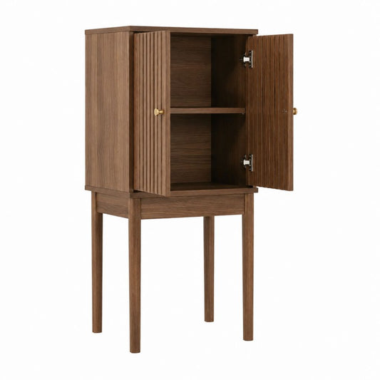 Buffet haut rectangulaire 2 portes marron noyer en MDF 80 x 40 x 160 cm