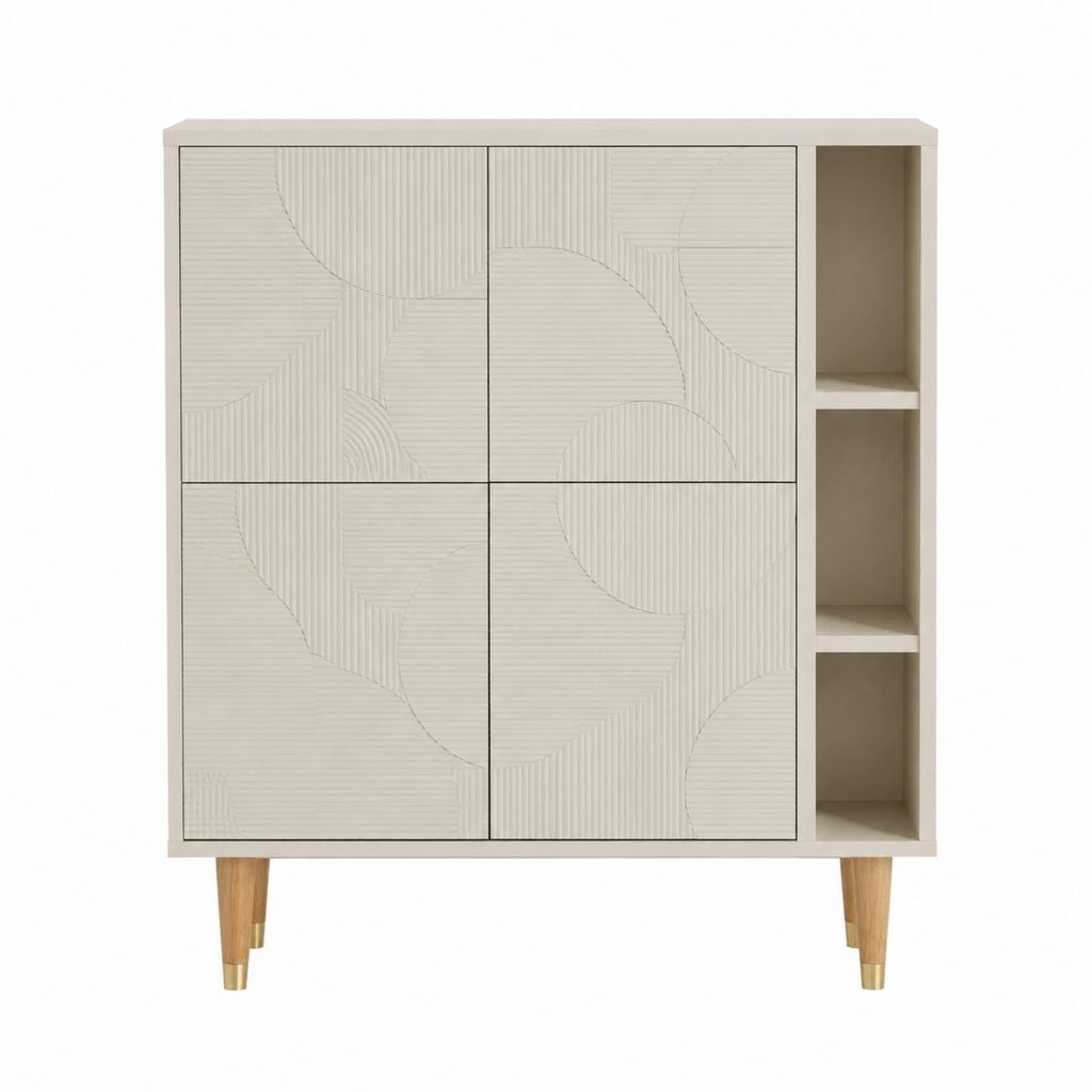 Buffet de salle à manger crème en MDF rectangulaire avec 4 portes et 3 niches 100 x 40 x 120 cm