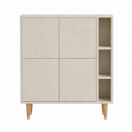 Buffet de salle à manger crème en MDF rectangulaire avec 4 portes et 3 niches 100 x 40 x 120 cm